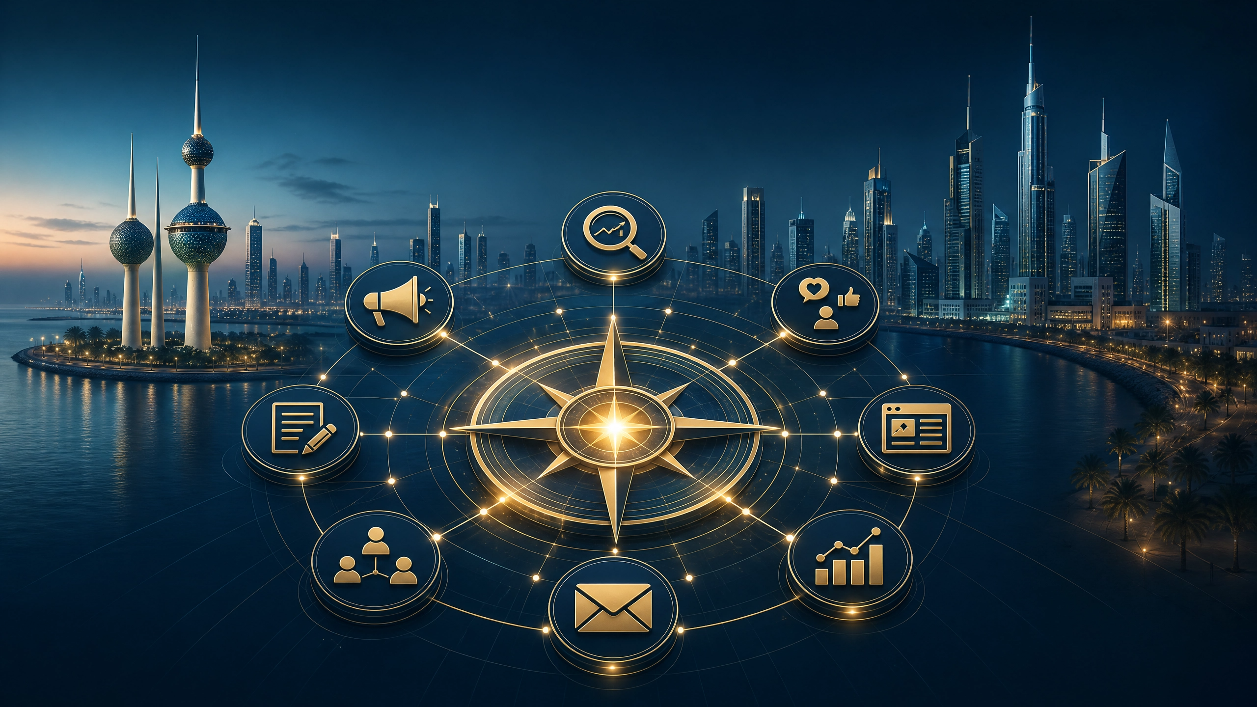 A marketing company in Kuwait provides an integrated strategy that includes SEO, advertising, social media, and performance analysis.